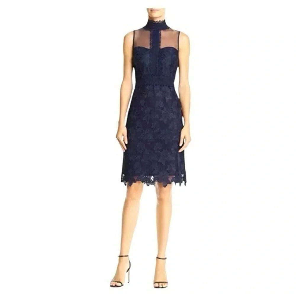 Nanette Lepore Navy Blue Lace Illusion Dress Sleeveless Cocktail Formal … - Picture 14 of 15